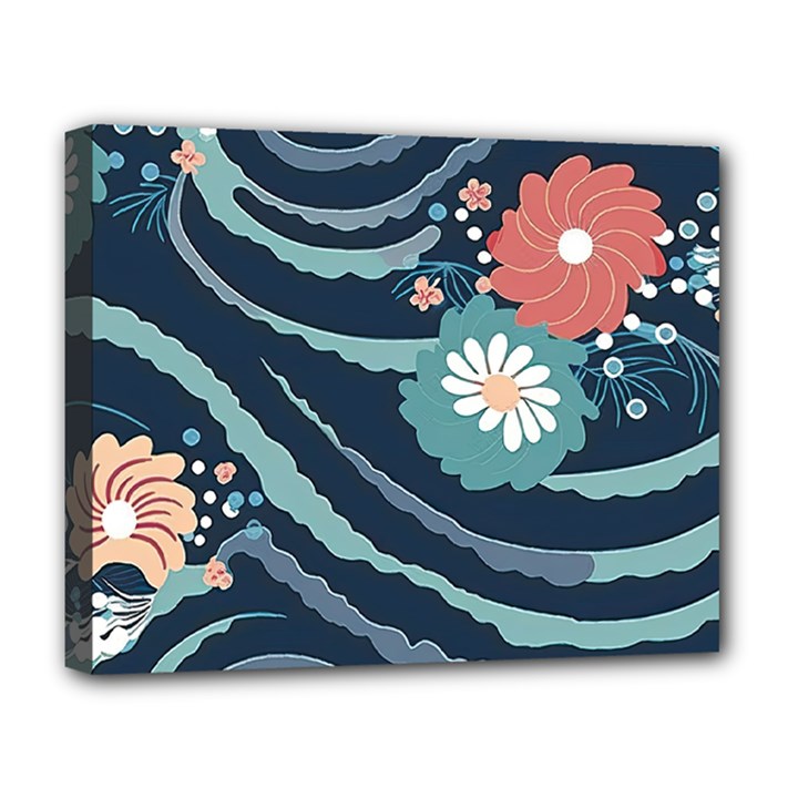 Waves Flowers Pattern Water Floral Minimalist Deluxe Canvas 20  x 16  (Stretched)