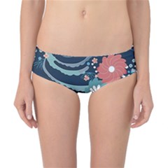 Waves Flowers Pattern Water Floral Minimalist Classic Bikini Bottoms by Pakemis