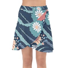 Waves Flowers Pattern Water Floral Minimalist Wrap Front Skirt