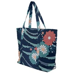 Waves Flowers Pattern Water Floral Minimalist Zip Up Canvas Bag by Pakemis