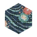 Waves Flowers Pattern Water Floral Minimalist Wooden Puzzle Hexagon View1