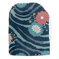 Waves Flowers Pattern Water Floral Minimalist Drawstring Pouch (3xl) by Pakemis