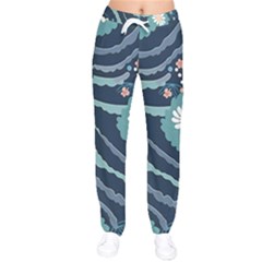 Waves Flowers Pattern Water Floral Minimalist Women Velvet Drawstring Pants by Pakemis