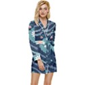 Waves Flowers Pattern Water Floral Minimalist Long Sleeve Satin Robe View1