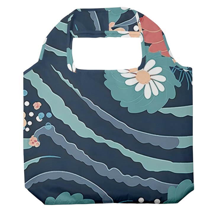 Waves Flowers Pattern Water Floral Minimalist Premium Foldable Grocery Recycle Bag