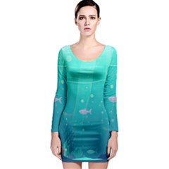 Ai Generated Ocean Sea Fish Aquatic Water Nature 3 Long Sleeve Bodycon Dress