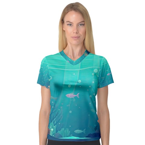 Ai Generated Ocean Sea Fish Aquatic Water Nature 3 V-neck Sport Mesh Tee by Pakemis