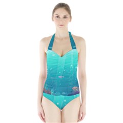 Ai Generated Ocean Sea Fish Aquatic Water Nature 3 Halter Swimsuit by Pakemis