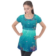 Ai Generated Ocean Sea Fish Aquatic Water Nature 3 Puff Sleeve Tunic Top by Pakemis