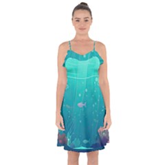 Ai Generated Ocean Sea Fish Aquatic Water Nature 3 Ruffle Detail Chiffon Dress by Pakemis