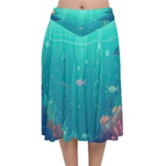 Ai Generated Ocean Sea Fish Aquatic Water Nature 3 Velvet Flared Midi Skirt by Pakemis