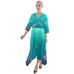 Ai Generated Ocean Sea Fish Aquatic Water Nature 3 Quarter Sleeve Wrap Front Maxi Dress by Pakemis