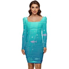 Ai Generated Ocean Sea Fish Aquatic Water Nature 3 Women Long Sleeve Ruched Stretch Jersey Dress by Pakemis