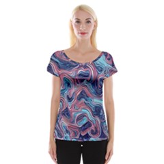 Fluid Art Pattern Cap Sleeve Top by GardenOfOphir