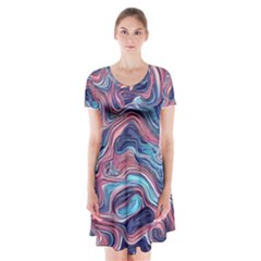 Fluid Art Pattern Short Sleeve V-neck Flare Dress by GardenOfOphir