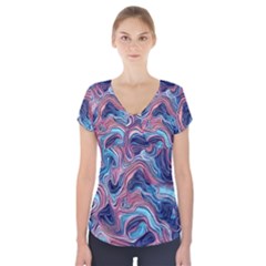 Fluid Art Pattern Short Sleeve Front Detail Top by GardenOfOphir