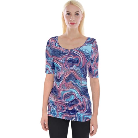 Fluid Art Pattern Wide Neckline Tee by GardenOfOphir