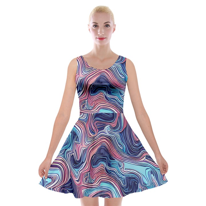 Fluid Art Pattern Velvet Skater Dress