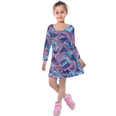 Fluid Art Pattern Kids  Long Sleeve Velvet Dress by GardenOfOphir