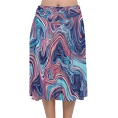 Fluid Art Pattern Velvet Flared Midi Skirt by GardenOfOphir