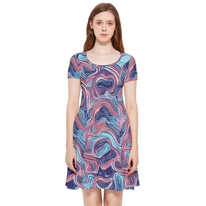 Fluid Art Pattern Inside Out Cap Sleeve Dress