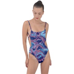 Fluid Art Pattern Tie Strap One Piece Swimsuit by GardenOfOphir