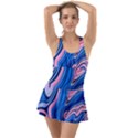 Abstract Liquid Art Pattern Ruffle Top Dress Swimsuit View1