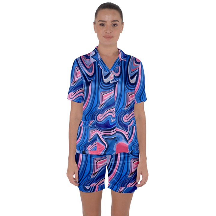 Abstract Liquid Art Pattern Satin Short Sleeve Pajamas Set