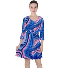 Abstract Liquid Art Pattern Quarter Sleeve Ruffle Waist Dress by GardenOfOphir