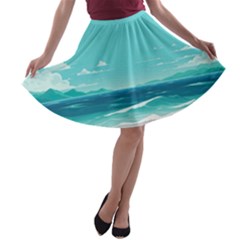 Ai Generated Ocean Waves Sea Water Anime A-line Skater Skirt by Pakemis