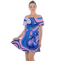 Abstract Liquid Art Pattern Off Shoulder Velour Dress by GardenOfOphir