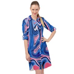 Abstract Liquid Art Pattern Long Sleeve Mini Shirt Dress by GardenOfOphir