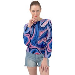 Abstract Liquid Art Pattern Banded Bottom Chiffon Top by GardenOfOphir