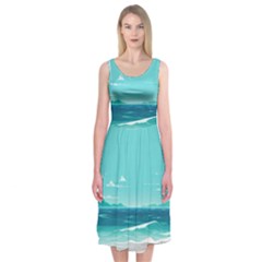 Ai Generated Ocean Waves Sea Water Anime Midi Sleeveless Dress by Pakemis