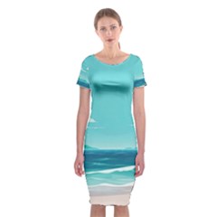 Ai Generated Ocean Waves Sea Water Anime Classic Short Sleeve Midi Dress by Pakemis