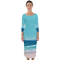 Ai Generated Ocean Waves Sea Water Anime Quarter Sleeve Midi Bodycon Dress by Pakemis