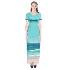 Ai Generated Ocean Waves Sea Water Anime Short Sleeve Maxi Dress by Pakemis