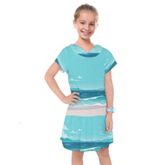 Ai Generated Ocean Waves Sea Water Anime Kids  Drop Waist Dress by Pakemis