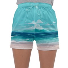 Ai Generated Ocean Waves Sea Water Anime Sleepwear Shorts by Pakemis