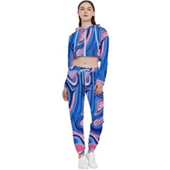 Abstract Liquid Art Pattern Cropped Zip Up Lounge Set by GardenOfOphir