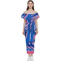 Abstract Liquid Art Pattern Off Shoulder Ruffle Top Jumpsuit by GardenOfOphir