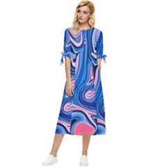 Abstract Liquid Art Pattern Bow Sleeve Chiffon Midi Dress by GardenOfOphir