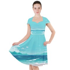 Ai Generated Ocean Waves Sea Water Anime Cap Sleeve Midi Dress by Pakemis