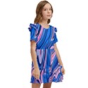 Abstract Liquid Art Pattern Kids  Frilly Sleeves Pocket Dress View2