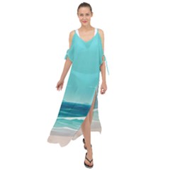 Ai Generated Ocean Waves Sea Water Anime Maxi Chiffon Cover Up Dress by Pakemis