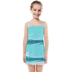 Ai Generated Ocean Waves Sea Water Anime Kids  Summer Sun Dress by Pakemis