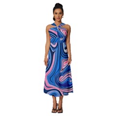 Abstract Liquid Art Pattern Sleeveless Cross Front Cocktail Midi Chiffon Dress by GardenOfOphir