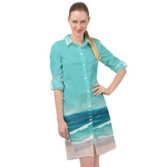 Ai Generated Ocean Waves Sea Water Anime Long Sleeve Mini Shirt Dress by Pakemis