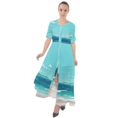 Ai Generated Ocean Waves Sea Water Anime Waist Tie Boho Maxi Dress by Pakemis