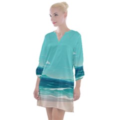 Ai Generated Ocean Waves Sea Water Anime Open Neck Shift Dress by Pakemis